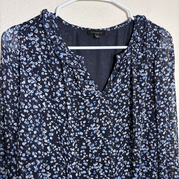 Tamara H Blouse Women's Small Floral V-Neck 3/4 Sleeve Lined Tie Sheer Top - Picture 2 of 8